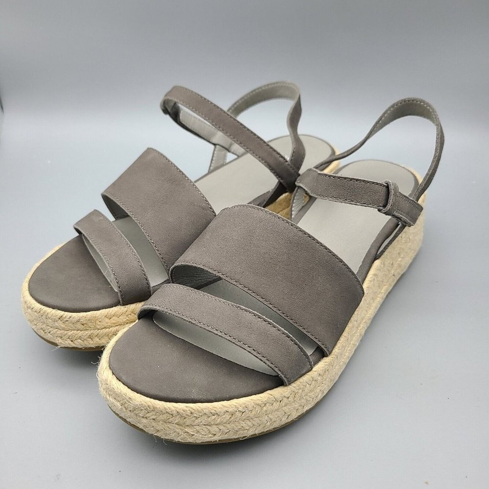 EILEEN FISHER sandals Devi gray Platform wedge Espadrille jute strappy sz 9 new - Picture 3 of 10